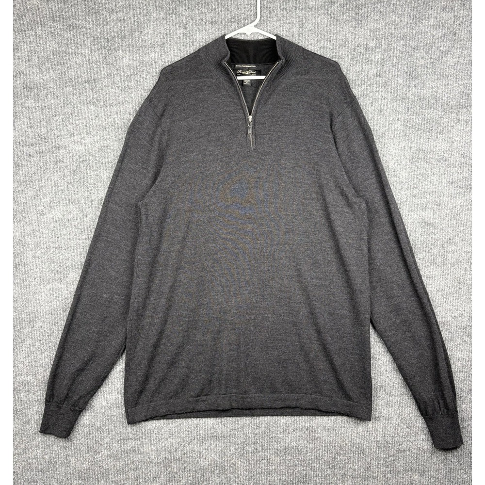Pronto Uomo Extra Fine Merino Wool 1/4 Zip Sweater Gray Men's 2XLT Tall